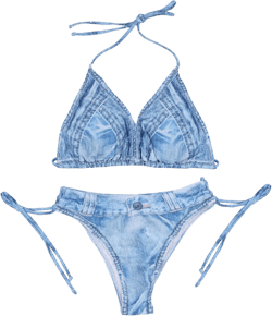 RARITYUS Women’s Sexy Halter Denim Bikini Set 2 Piece Triangle Tie Side Swimsuit Jeans High Cut Bathing Suit Large Blue