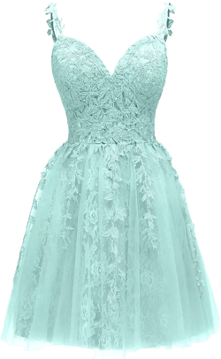 Lace Applique Short Homecoming Dresses Spaghetti Straps Tulle Prom Dress Lace Cocktail Gowns 2 Mint