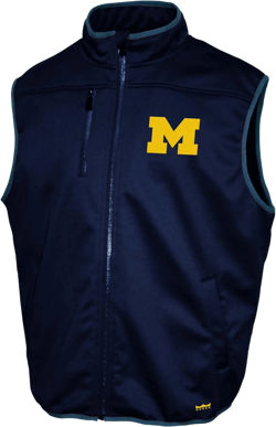 NCAA Michigan Wolverines Adult Mens College Navy Blue Mock Neck Softshell Full Zip Sleeveless Vest Jacket XX-Large Navy