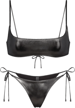 Womens Metallic Scoop Bikini Sets - Sexy Two Piece Summer Glitter String Swimsuit Silver Gold Micro Top Tie Side Thong