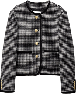 Black and White Tweed Collarless Jacket