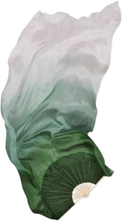1pairs Dark Green White Silk Veil Belly Dance Fan Pairs Women Oriental Dance Show Props 180cm