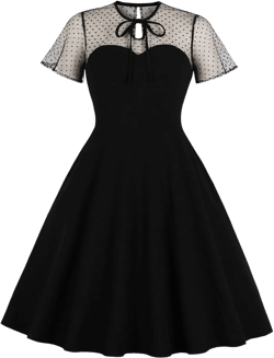 Women's Vintage Polka Dot 1950s Audrey Retro Rockabilly Prom Dress 50's 60's A-Line Cocktail Party Swing Dress Medium 02#black