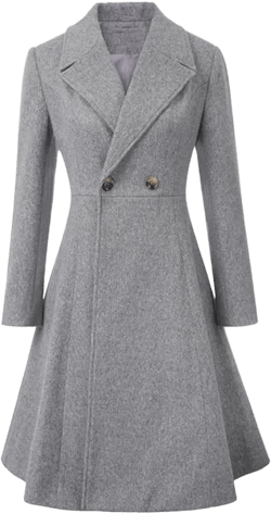 Women's Swing Double Breasted Coat Wool Blends Trench Jacket Long Sleeve Lapel Collar Winter Long Overcoat Small Light Gray