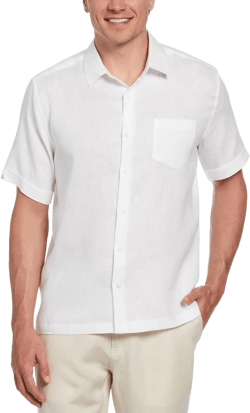 Cubavera Men's Short Travel Select Linen-Blend One Pocket Shirt X-Large Brilliant White