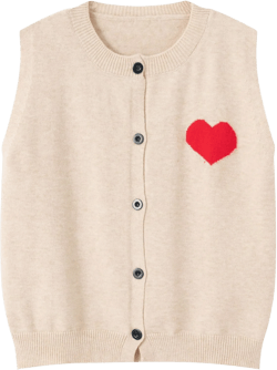 FindThy Women’s Heart Print Knitted Vest Casual Crewneck Button Up Waistcoat Cute Gilets