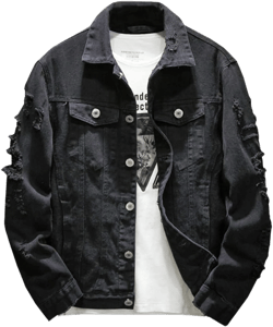 Kedera Distressed Denim Jacket Men's Button Down Denim Jacket Trucker Jean Coat Small Black