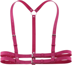Punk PU Leather Waist Harness Belt Fashion Gothic Rave Body Chest Caged Chain for Women One Size Rose Red