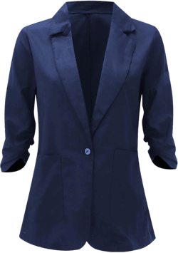 Linen Blazers for Women 2024 Ruched 3/4 Sleeve Blazers Lapel Button Slim Work Office Blazer Jacket for Business Small Dark Blue