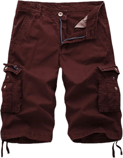 FOURSTEEDS Women's Cotton Loose Fit Zipper Multi-Pockets Twill Bermuda Drawstring Women Cargo Shorts 6 Ruby