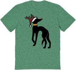 Rerun Island Men's Christmas Greyhound Short Sleeve Graphic Cotton T-Shirt - Heather Irish Green 2X