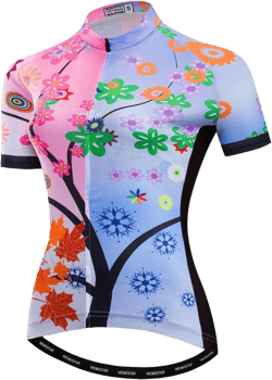 Cycling Jersey Women Bike Jersey Bicycle Breathable Short Sleeve Tops Biking Shirt Tree Pink Tag M(Chest 33-36"）