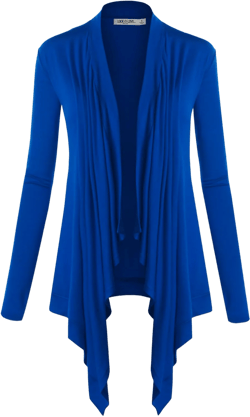 Lock and Love Women's Draped Front Open Asymmetrical Cardigan - Casual Long Sleeve Lightweight Duster 3X-Large Wsk849_royal_brite