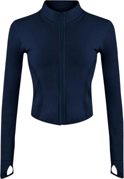 UANEO Workout Tops for Women Cropped Workout Jackets for Women Yoga Athletic Jacket Large Navy