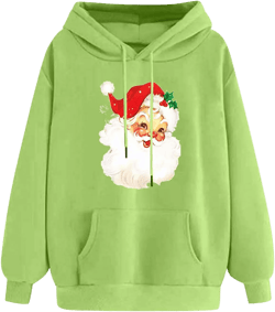 Women Christmas Retro Santa Claus Hooded Sweatshirts Crewneck Long Sleeve Fleece Hoodies Pullover Tops with Pocket Medium #04 Green