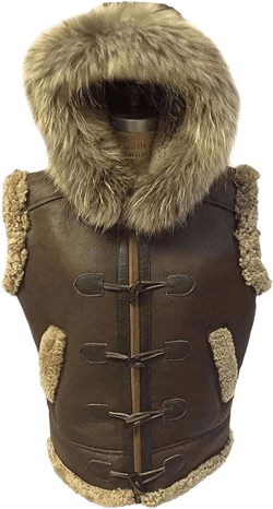 Mens Real RAF B3 Bomber Removable Hood Shearling Sheepskin Flight Leather Winter Vest Small Grey