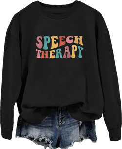 Speech Therapy Sweatshirt Womens SLP Long Sleeve Graphic Tees Crewneck Speech Language Pathologist Shirts Gifts Small Black