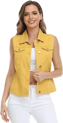 MISS MOLY Women Denim Vest Sleeveless Jean Vest with Chest Pockets Small Yellow