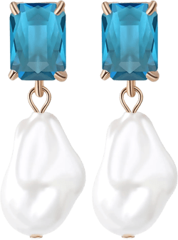 Fashion Pearl Drop Earrings for Women With Crystal - Rhinestone Statement Earrings with Pearl Dangling Studs - Large White Baroque Pearl Earrings for Bridesmaid Wedding Party Birthday Holiday Light Blue