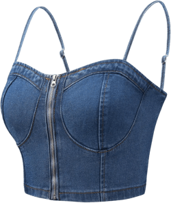 INSPIRE CHIC Women's Spaghetti Strap Sleeveless Zip Up Denim Crop Top Blue Small