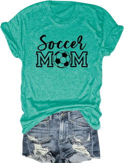 Womens Soccer Mom Shirt Short Sleeve Crewneck Soccer Printed Casual Cute Graphic Tee Tops Small 06-cyan Green