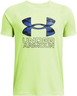 Under Armour Boys' Tech Hybrid Print Short Sleeve T Shirt Small (304) Morph Green / Morph Green / Tech Blue