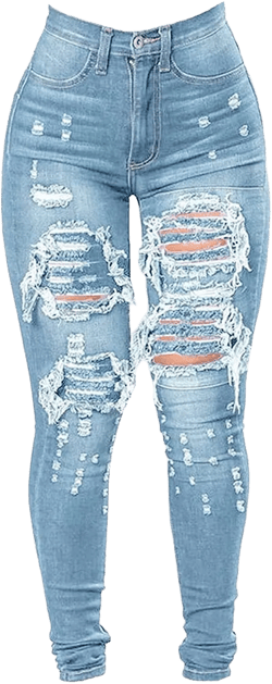 Women's High Waisted Butt Lift Ripped Stretch Jeans Distressed Skinny Denim Pants Slim Fit High Rise Trousers 3X-Large Light Blue