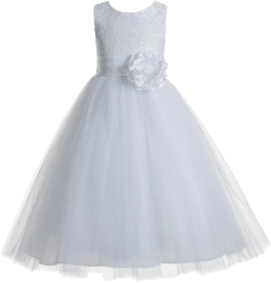 Floral Lace Heart Cutout Ivory Flower Girl Dress Junior Bridesmaid Pageant Gown 2 White / White