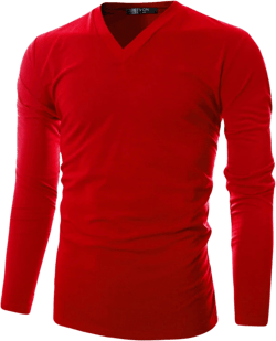 GIVON Mens V-Neck T-Shirt Slim Fit Long Sleeve Lightweight Basic Tee Top 3X-Large Dcp043 (Fleece)-red