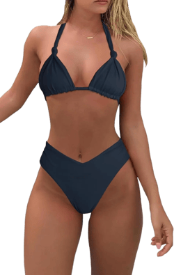 Bikini Sets for Women Sexy Halter Triangle String Bikini Cheeky V Cut High Waisted Thong Swimsuits 2 Piece Large Black