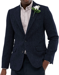 Men's Suit Herringbone Tweed Blazer Slim Fit Tuxedo Sports Jacket Coat Casual Suit Jacket Wool Blend Blazer One Size Navy