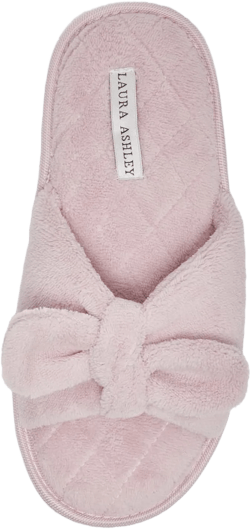 Laura Ashley Women's House Slippers - Cozy Bow Band Memory Foam Open Toe Spa Slide Slipper - Flat Slip On House Slippers for Women Large Vintage Pink