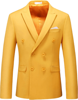 MOGU Men's Double-Breasted Suit Blazer Slim Fit Solid Color Sport Coat Jacket for Business, Wedding, Prom & Formal Events Yellow 36