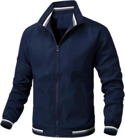 PEGENO Men's Lightweight Jacket Spring Fall Thin Flight Bomber Jacket Sportwear Full Zip Windbreaker Casual Coat XX-Large 14 Navy Blue