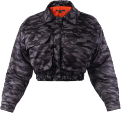 Women's Cropped Front Two Pocket Snap Quilted Padding Bomber Jacket Medium Yawcjl0001 Camo Grey