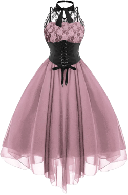Halloween Women's Lace Print Gothic Dress Lace Up Sleeveless Ball Gown Medieval Irregular Hem Cocktail Dresses Pink Large