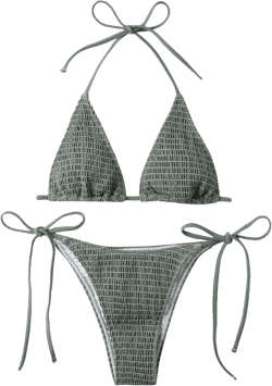 SweatyRocks Women's 2 Piece Triangle Bathing Suit Halter Top Tie Side Thong Bikini Swimsuits Army Green M