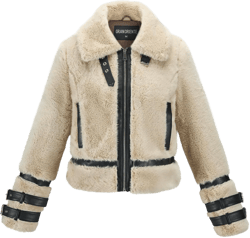 GRAN ORIENTE Womens Winter Faux Mink Fur Fleece Zip up Moto Jacket,Cropped Fuzzy Sherpa Coats Warm Leather Outerwear Large Beige