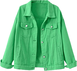 Unilexi Women's Solid Color Denim Jacket Long Sleeve Jean Jacket Casual Coat with Pockets Green Medium