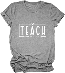 Teach Them to Be Kind T-Shirt Funny Teacher Shirts Women's Casual Short Sleeve Crew Neck Tees Funny Letter Graphic Tops Medium Deep Grey