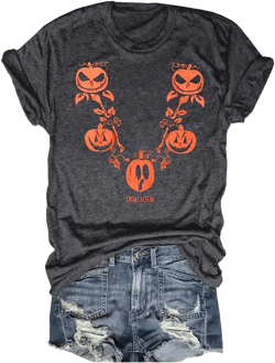 Womens Fall Pumpkin T-Shirts Funny Short Sleeve Halloween Graphic Tees Tops 618-black1 Medium