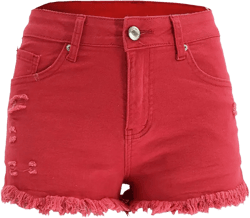 Womens Red Pink Denim Shorts Super Comfy Hot Shorts Summer High Waisted Fringe Jean Short