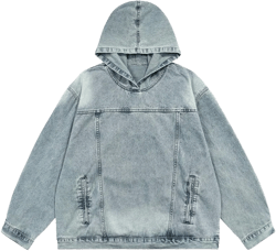 Oversized Denim Jean Jacket for Women Vintage Trendy Fashion Distressed Pullover Hoodie Casual Boyfriend Jackets Blue X-Large