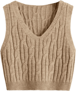 Floerns Women's Cable Knit Sleeveless Sweater Vest V Neck Pullover Crop Tops