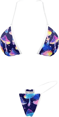Women Bikini Clear Straps Cheeky Micro Thongs Sets Halter String Swimsuit Triangle Bathing Suit Sexy Swimwear Large Mushroom