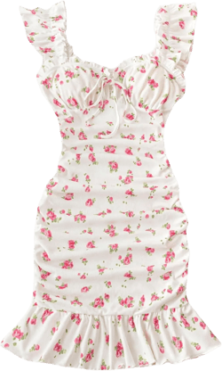 Floerns Women's Boho Sleeveless Floral Print Tie Front Ruched Ruffle Hem Pencil Dresses White X-Small