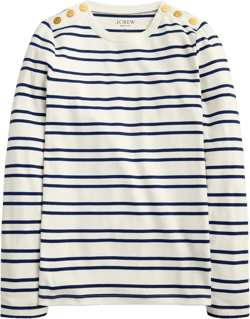 Perfect-fit long-sleeve crewneck T-shirt with lion buttons in stripe