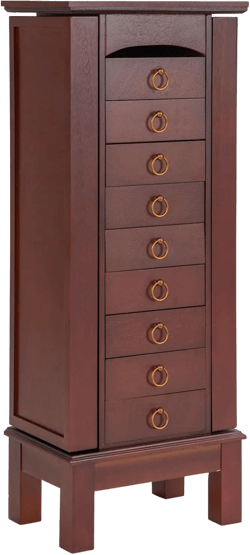 GOFLAME Standing Jewelry Cabinet Armoire, Jewelry Storage Organizer with Flip Top Mirror, 9 Drawers, 2 Side Doors, Space Saving Jewelry Chest Armoire for Necklaces, Earrings, Bracelets, Brown