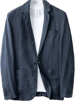 Men Linen Daily Casual Blazer Big Pockets Single Buttons Solid Jackets Breathable Simple Coat XX-Large Navy Blue