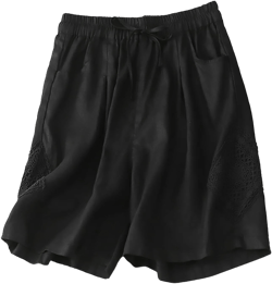 Womens Summer Cotton Linen Shorts Elastic high Waist Drawstring Shorts with Pockets Loose fit Beach Shorts X-Large 1#_black
